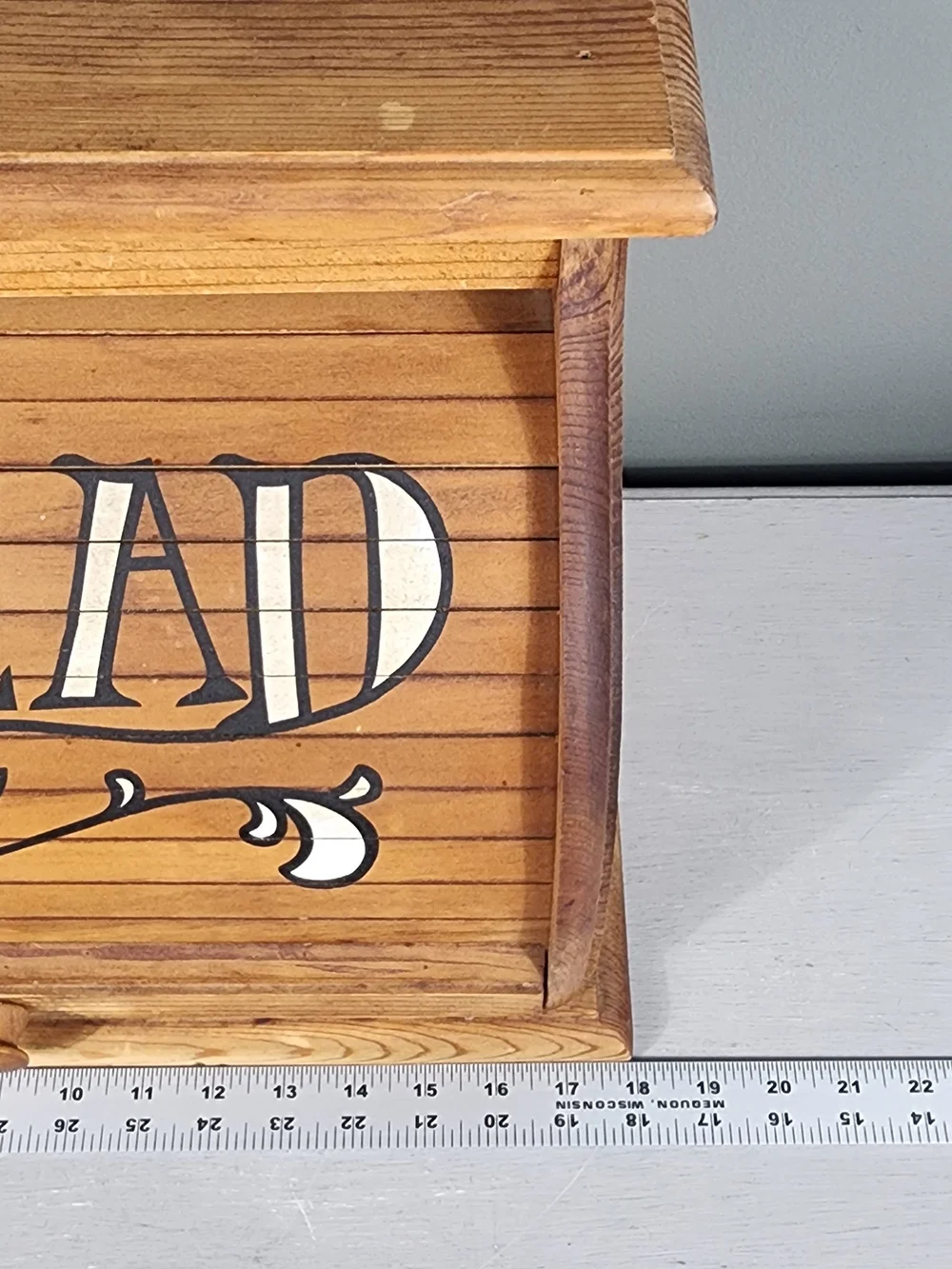 Wooden Roll Top Bread Box Farmhouse Brown Wood 80s Country Rustic
